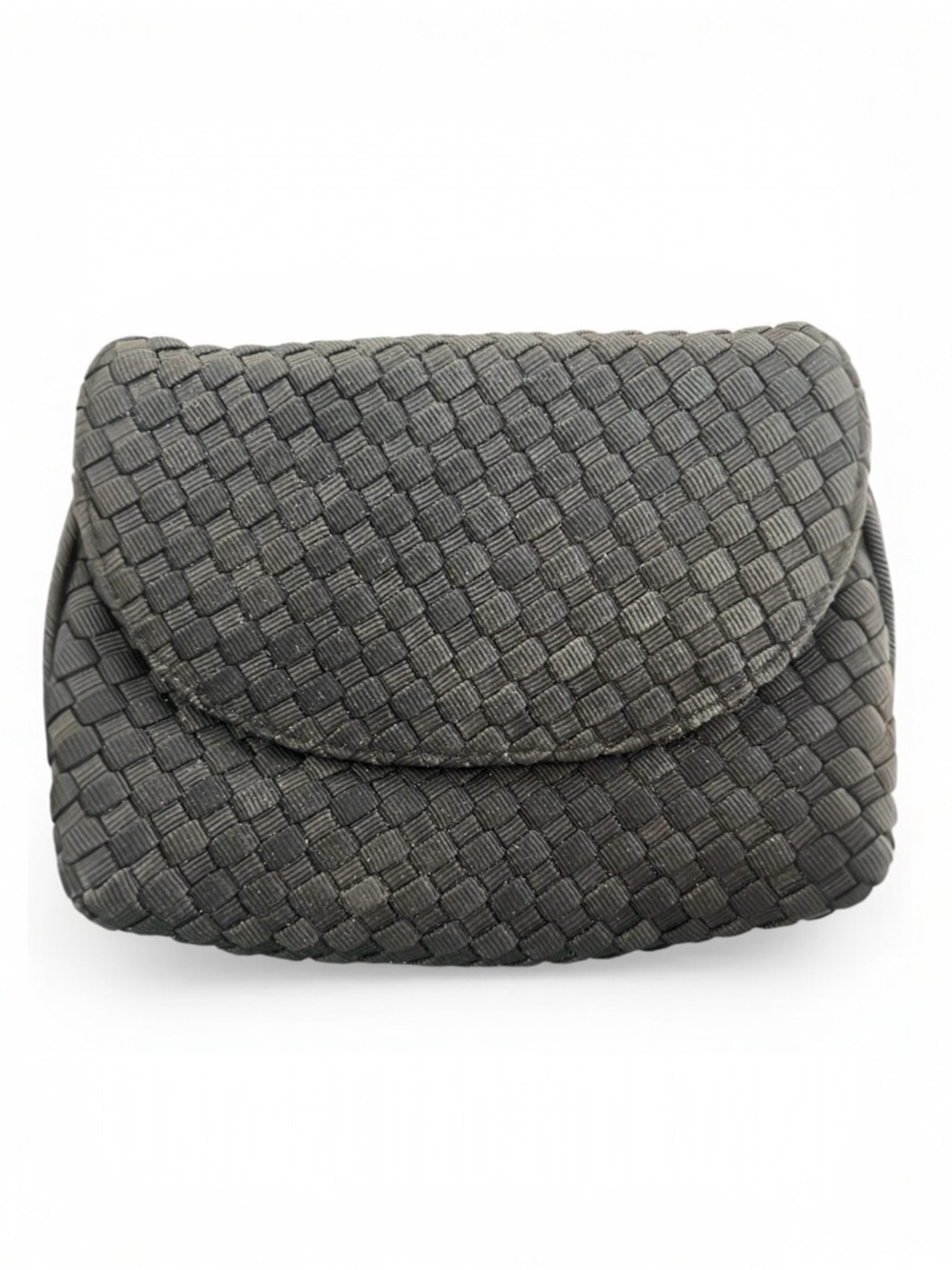 Americana by Sharif Vintage Black Woven Intrecciato Flap Clutch